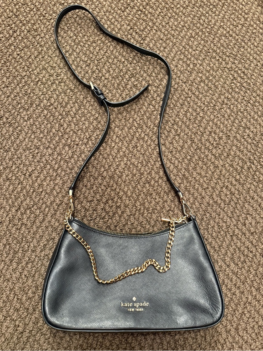 Kate Spade Black Leather Chain-Accent Shoulder Bag